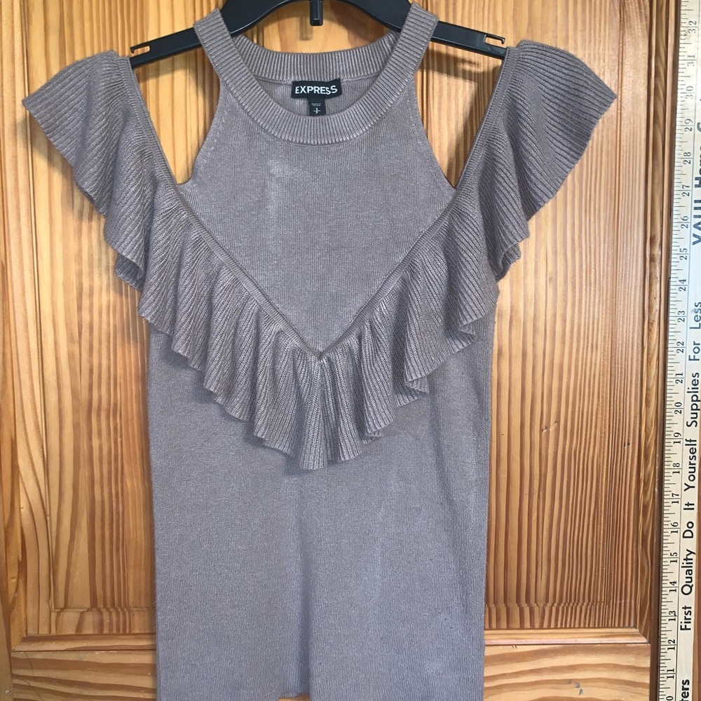 Express Cold Shoulder Flutter Sleeve Knit Blouse Size Small Light Pink/Taupe